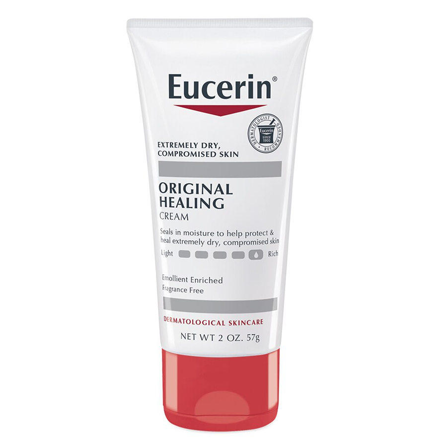 Eucerin Original Healing Rich Cream tube for extremely dry skin, 2 oz., moisturizing lotion and skin moisturizer in a white tube