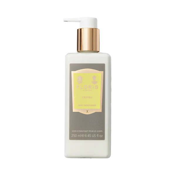 Florence London Cefiro Enriched Body Moisturiser 250ml lotion bottle with elegant packaging, hydrating and nourishing skin care.