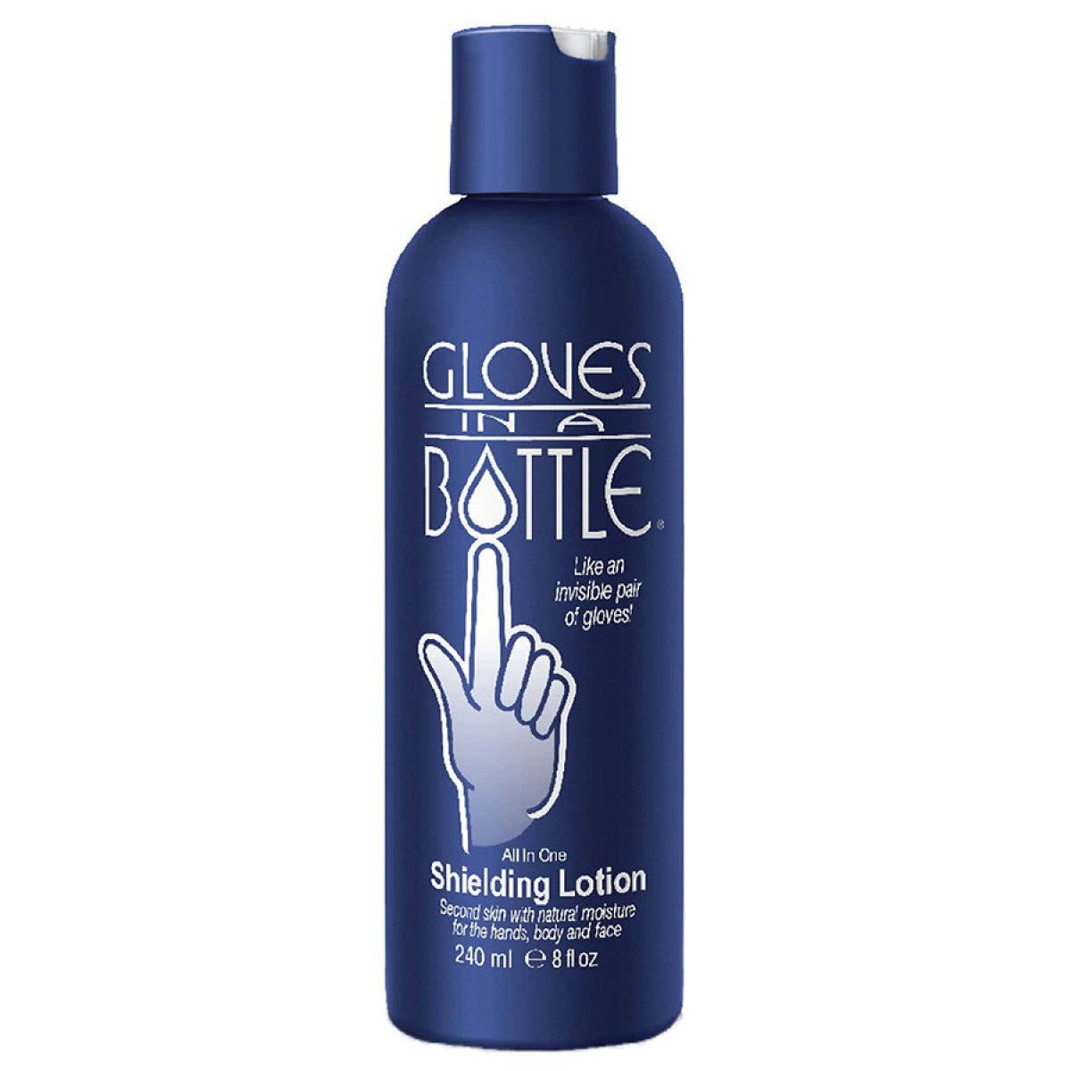 Gloves In A Bottle shielding lotion moisturizer for hands, clear bottle with pump, moisturizing hand care product by Pasteur Pharmacy.