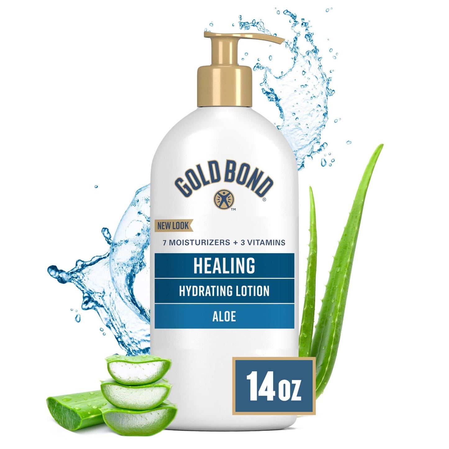 Gold Bond Ultimate Healing Aloe Lotion and Moisturizer in 14 oz bottle, featuring soothing aloe for dry, irritated skin.