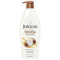 Jergens Hydrating Coconut Moisturizer lotion for dry skin in a 16.80 fl oz bottle, featuring a creamy texture and coconut scent.