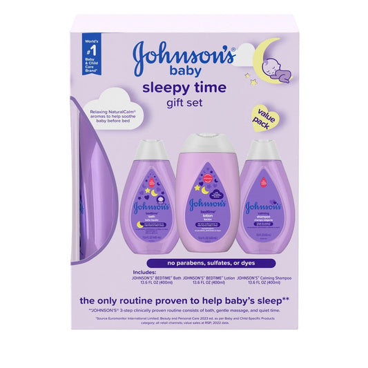 Johnson's Baby Sleepy Time Lotion and Moisturizer, gentle baby skincare product with calming scent in a pastel container