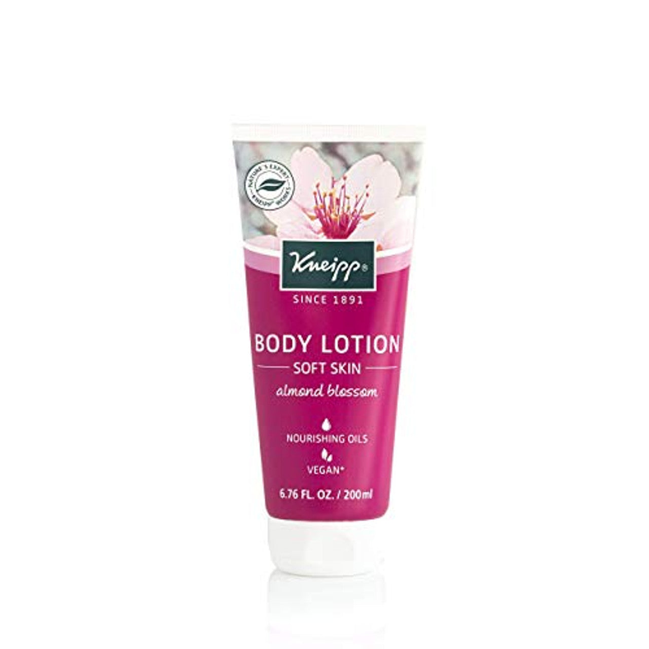 Kneipp Body Lotion with Almond Blossom, soft skin moisturizer in a 6.76 fl oz bottle, featuring a creamy lotion texture.