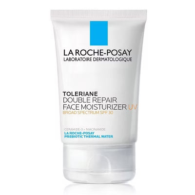 La Roche-Posay face sunscreen cream SPF 30 in a 3.38 oz lotion bottle, designed for daily skin protection and hydration.