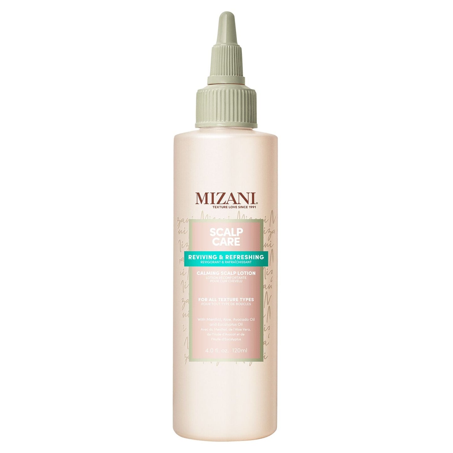 Mizani Scalp Care Calming Scalp Lotion in 4 oz bottle, soothing moisturizer for scalp health and relief.