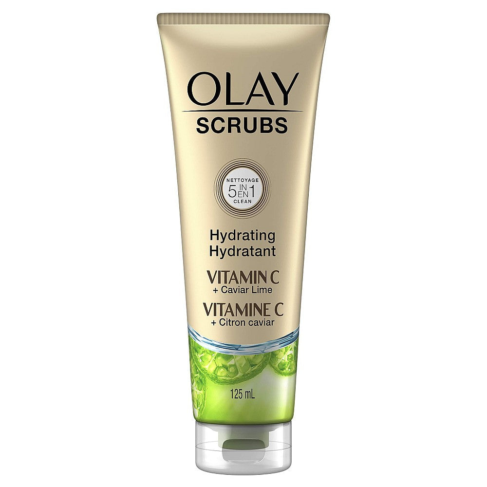 Olay Hydrating Vitamin C and Caviar Lime Scrubs lotion in 125ml bottle, moisture and exfoliation for refreshed skin