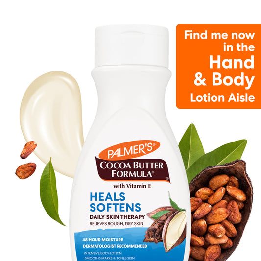 Palmer's Cocoa Butter Formula Daily Skin Therapy Body Lotion with Vitamin E in 8.5 ounces, shown in a pump bottle.