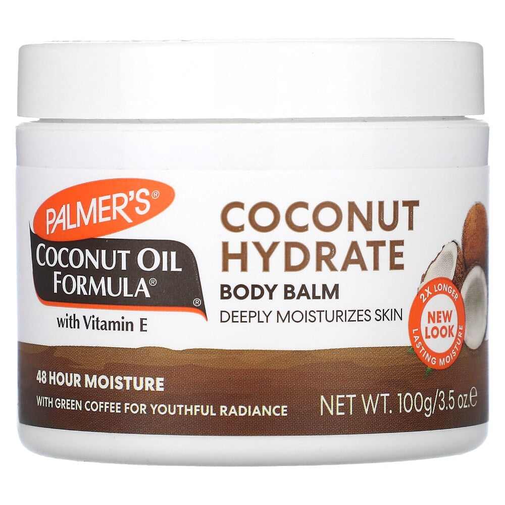 Palmer's Coconut Oil Formula Body Balm in 3.5 oz jar, moisturizing lotion with coconut oil for smooth, hydrated skin.