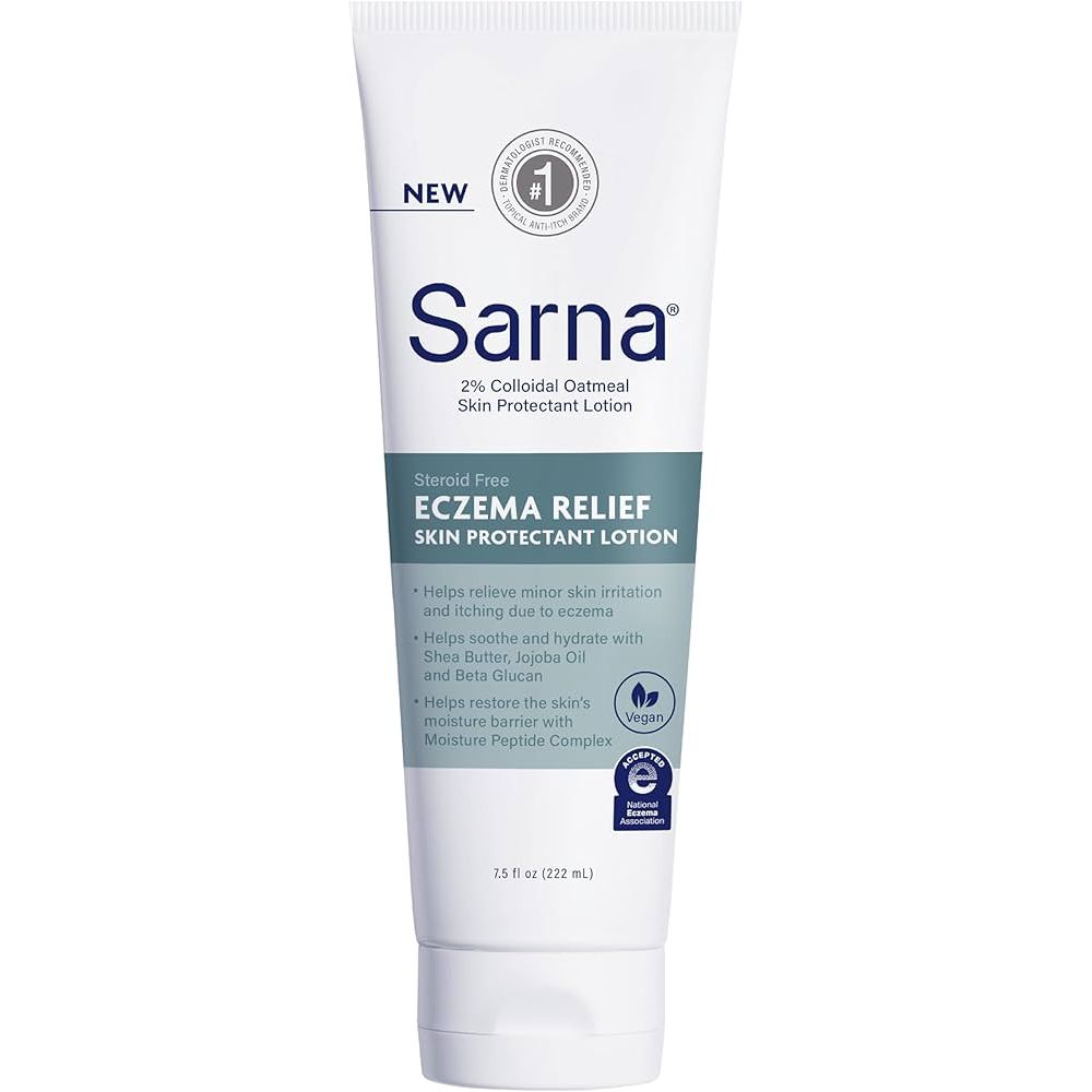 Pasteur Pharmacy Sarna Eczema Relief Skin Protectant Lotion in a 7.5 oz bottle, featuring a soothing moisturizer for sensitive skin.