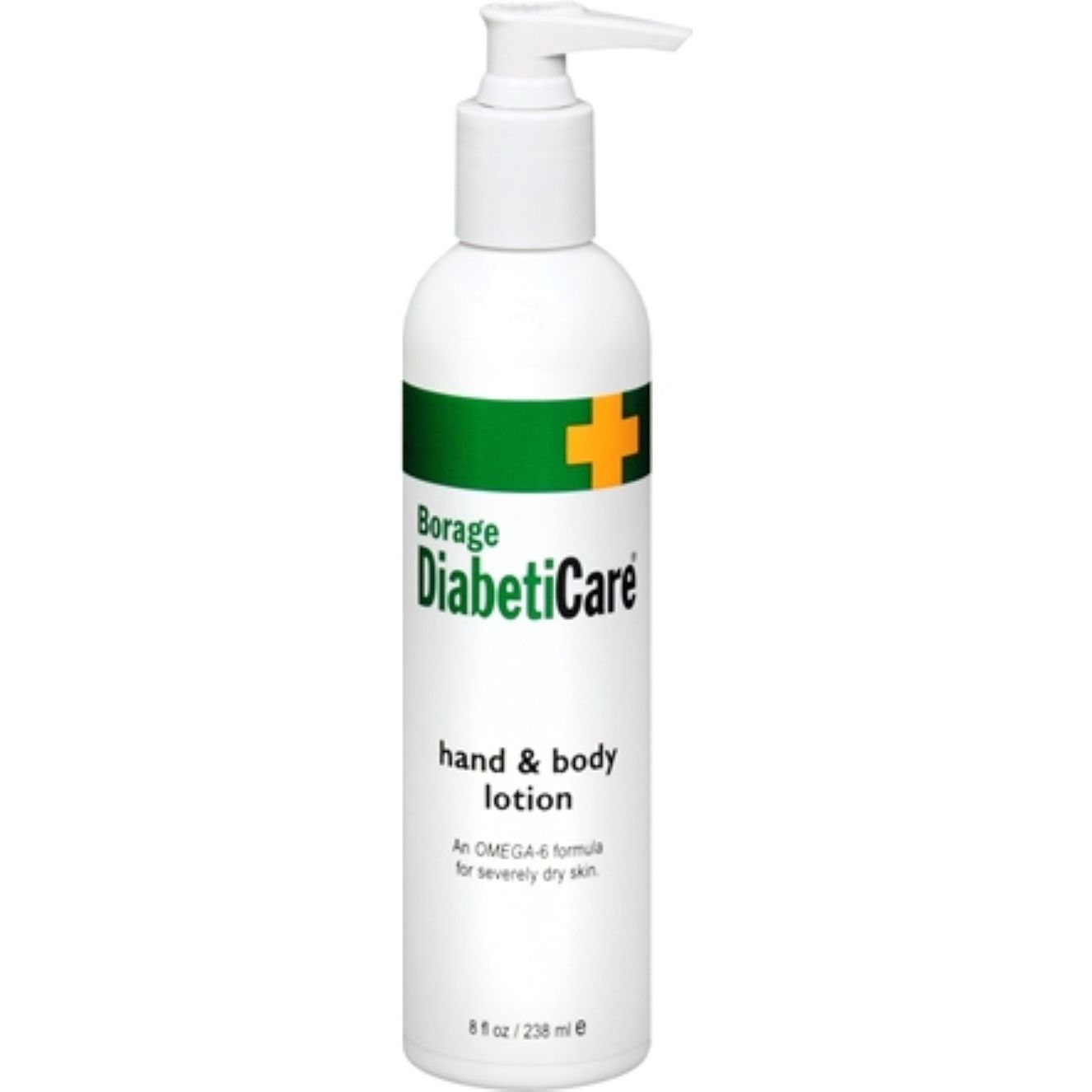 Shikai Diabeticare hand and body lotion with borage oil, 8 oz, moisturizing cream for sensitive skin, shown in the image.