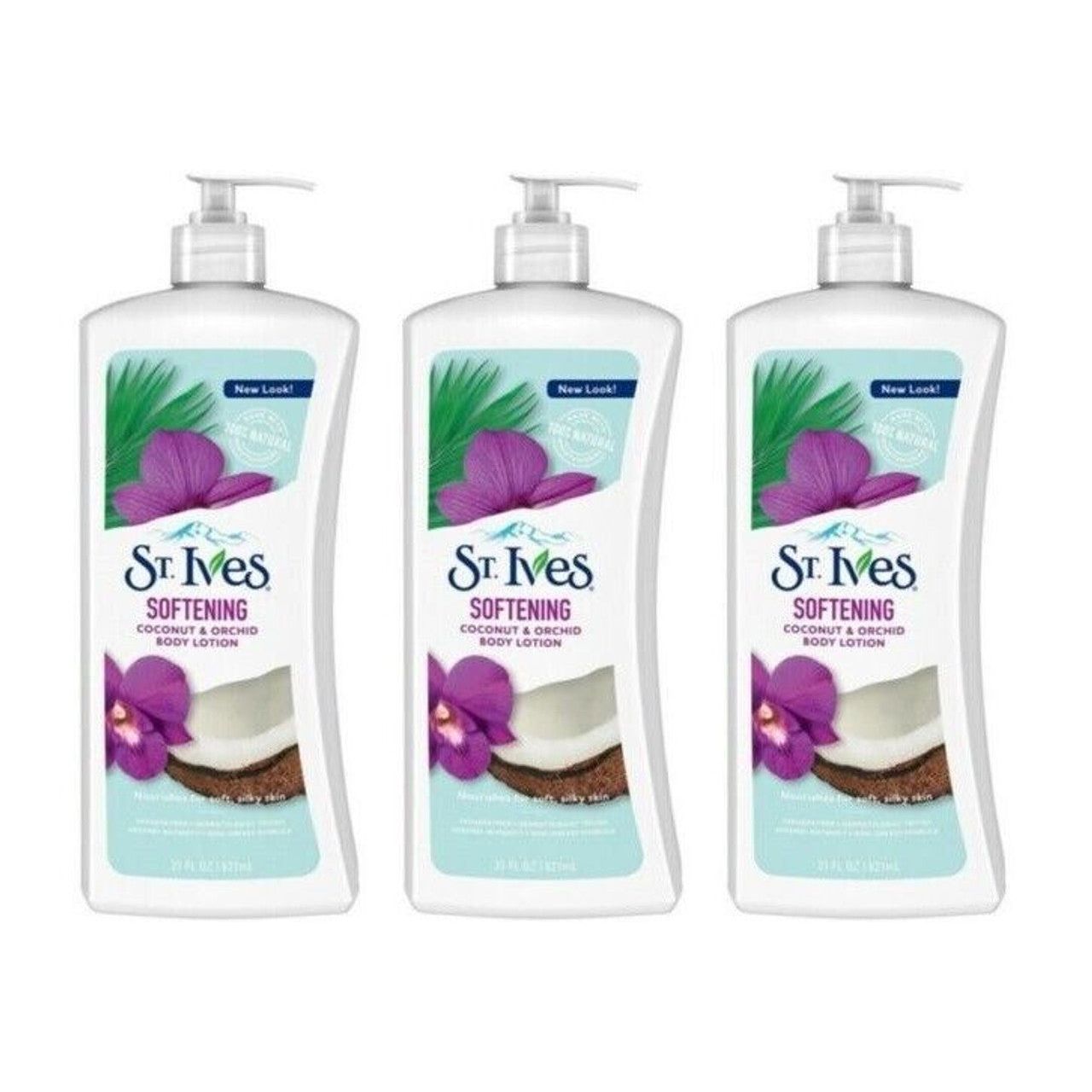 St. Ives Coconut & Orchid Hand & Body Lotion, 21 oz, moisturizing lotion with softening formula and tropical scent.