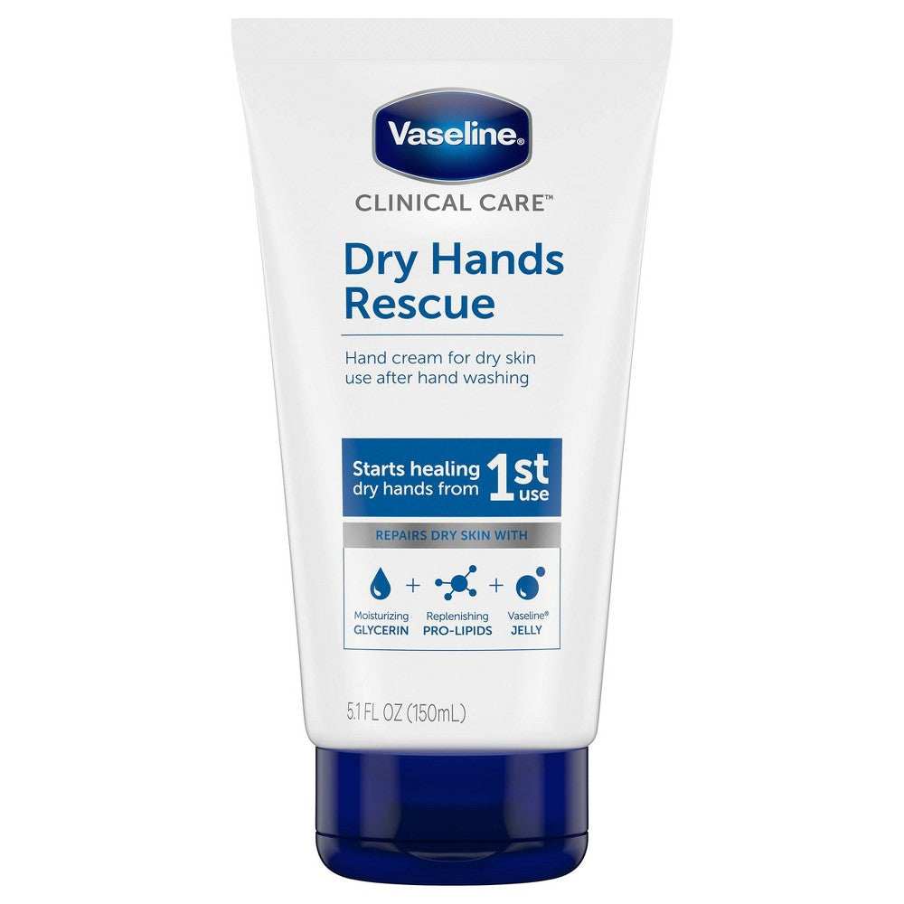 Vaseline Dry Hands Rescue Hand Cream in 5.1 oz tube, moisturizing lotion for dry, cracked hands by Pasteur Pharmacy