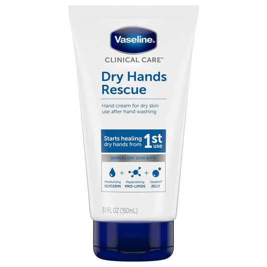 Vaseline Dry Hands Rescue Hand Cream in 5.1 oz tube, moisturizing lotion for dry, cracked hands by Pasteur Pharmacy