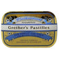 Blackcurrant sugar-free Grether's Pastilles Lozenges in a clear package, designed for soothing throat relief.