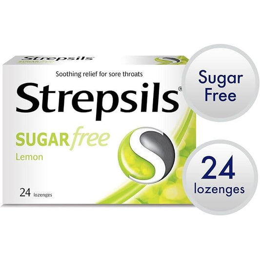 Pack of 24 Pasteur Pharmacy Strepsils Citron Lozenges for sore throat relief, sugar-free throat soothing lozenges.