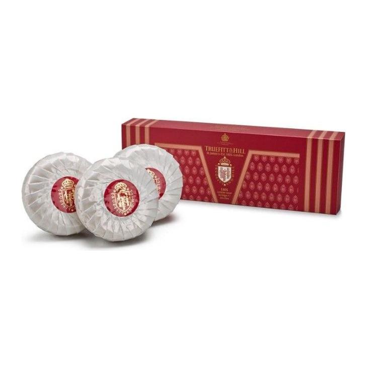 Truefitt & Hill 1805 luxury soap triple set with three 150g bars, showcasing elegant packaging and classic design.
