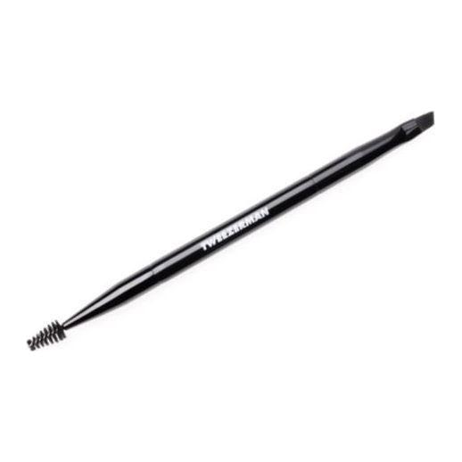 Tweezerman angled brown makeup brush with spoolie for eyebrows, ideal for precise grooming and application.