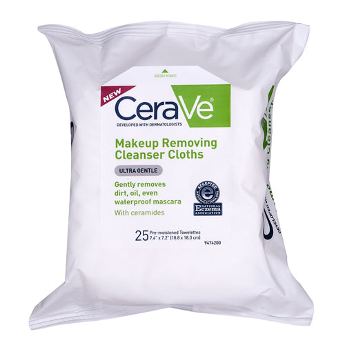 CeraVe makeup removing cleanser cloths from Pasteur Pharmacy, ultra gentle fabric for delicate skin and effective makeup removal.