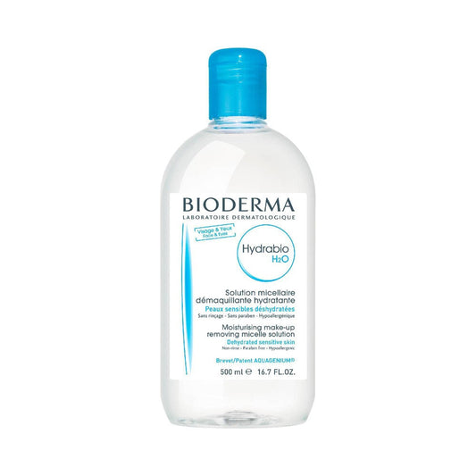Bioderma Hydrabio H2O Micellar Water 500ml makeup remover bottle, gentle skincare for cleansing face and removing makeup