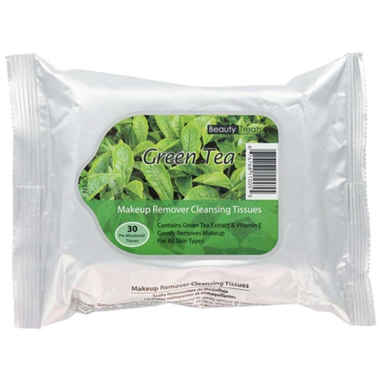 Beauty Treats Makeup Cleansing Tissues by Pasteur Pharmacy, green tea, 30-count, soft wipes for gentle makeup removal.