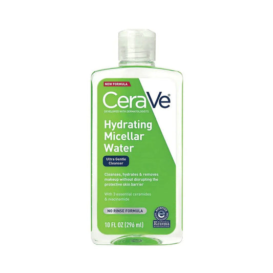 CeraVe Hydrating Micellar Water Makeup Remover in 10 fl oz bottle, gentle cleanser for removing makeup and impurities from the skin.
