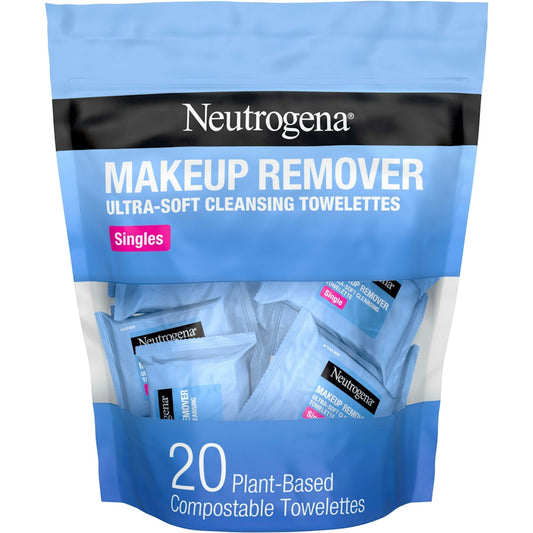 Neutrogena Makeup Remover Wipes by Pasteur Pharmacy, individually wrapped face wipes for waterproof makeup removal on the go.