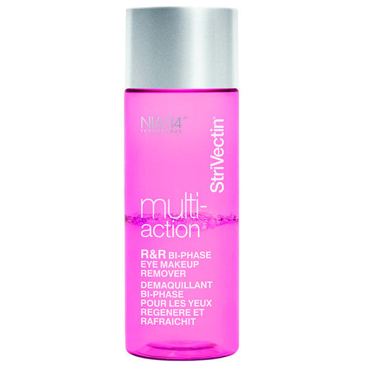 StriVectin Multi-action R&R Bi-phase Eye Makeup Remover in a 3.7 oz bottle, gentle dual-phase formula for eye makeup removal.