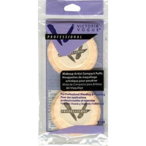 Victoria Vogue Makeup Artist Compact Puffs #103, two soft makeup applicator puffs for blending and applying cosmetics.