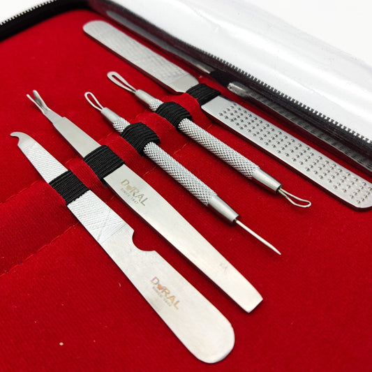 Dural Manicure, Pedicure, and Facial Kit with stainless steel tools in a leather case by Pasteur Pharmacy.