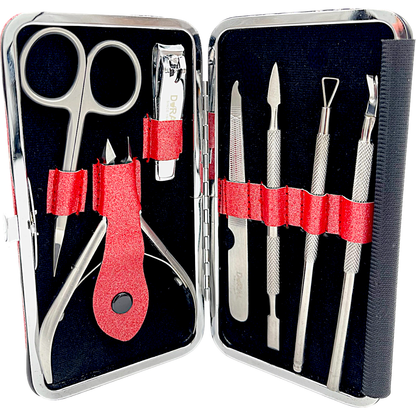 Red Dural Manicure Pedicure Kit by Pasteur Pharmacy with essential tools in a 3oz set for nail care.