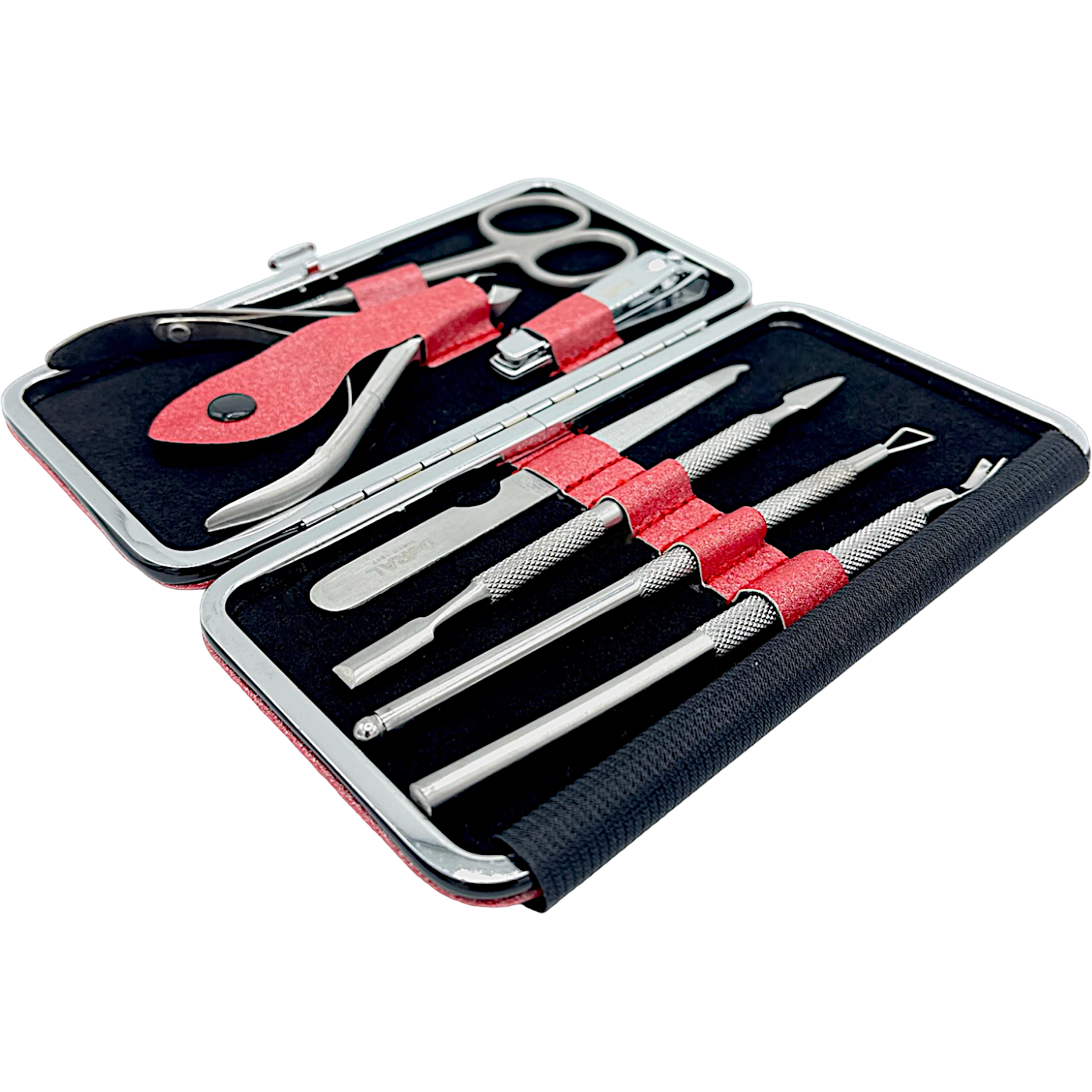 Dural Manicure Pedicure Kit by Pasteur Pharmacy in red, includes tools for nail grooming, 3oz size, compact and portable design.