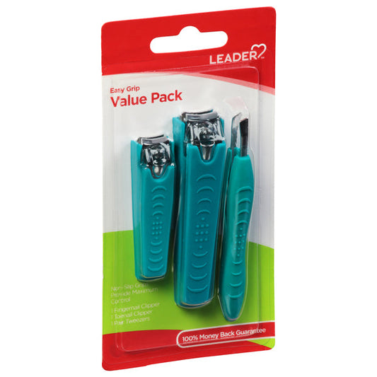 Leader Easy Grip Clipper and Tweezers from Pasteur Pharmacy, manicure and pedicure spacers in a convenient value pack.