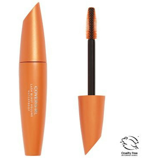 CoverGirl Lash Blast Volume waterproof mascara in black, showcasing the mascara tube with brush applicator.