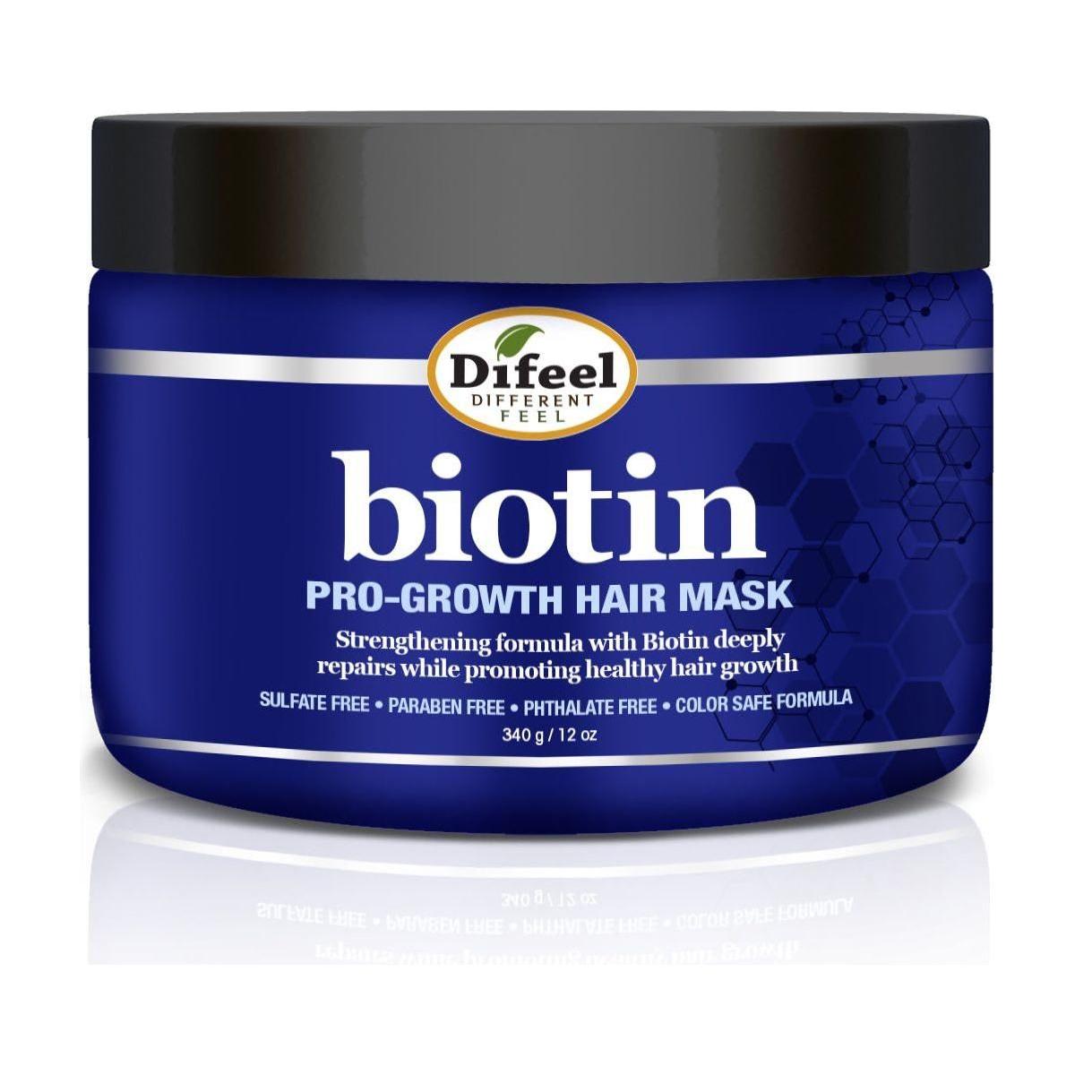 Difeel Biotin Pro-Growth Hair Mask in 12 oz jar, nourishing treatment with biotin for stronger, healthier hair.