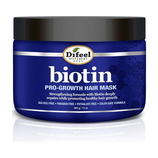 Difeel Biotin Pro-Growth Hair Mask in 12 oz jar, nourishing treatment with biotin for stronger, healthier hair.