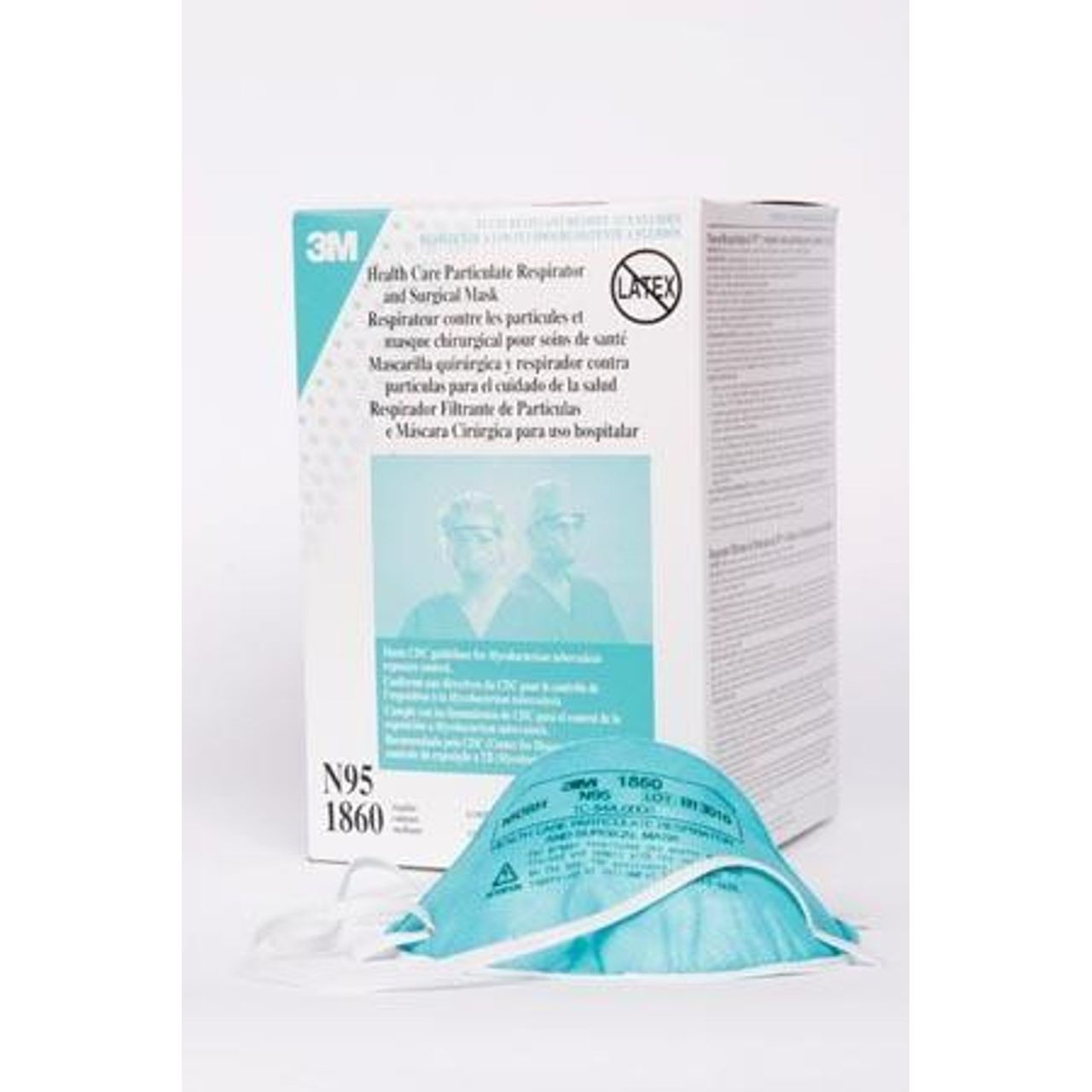 3M 1860-Bx N95 particulate respirator and surgical mask, white mask with adjustable nose clip and ear loops, designed for respiratory protection