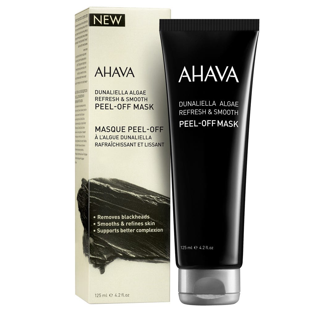 Ahava Dunaliella Algae Refresh & Smooth Peel-Off Mask in 125ml jar, with a natural, calming skincare appearance.