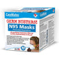 CareMates Germ Busters N95 masks by Pasteur Pharmacy, showing a close-up of the protective face masks for respiratory safety.