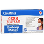 CareMates earloop masks in a 20-count package, featuring soft, breathable fabric for comfortable face coverage.