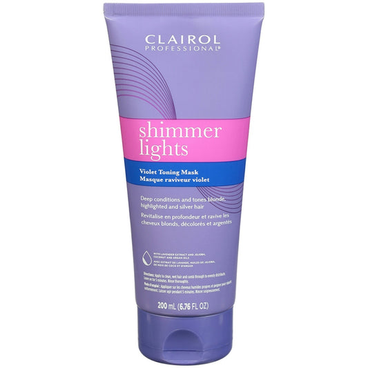 Clairol Professional Violet Toning Mask from Shimmer Lights, a hair mask in a jar with violet formula for toning blonde hair.