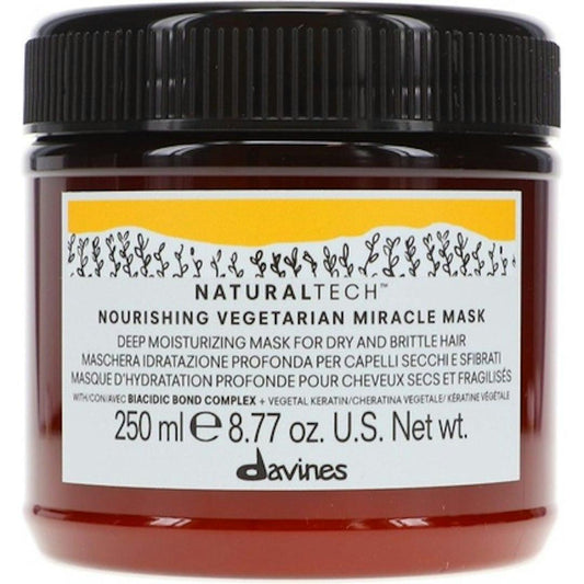 Davines Naturaltech Nourishing Vegetarian Miracle Mask 250ml, a nourishing hair mask with natural ingredients in a jar.