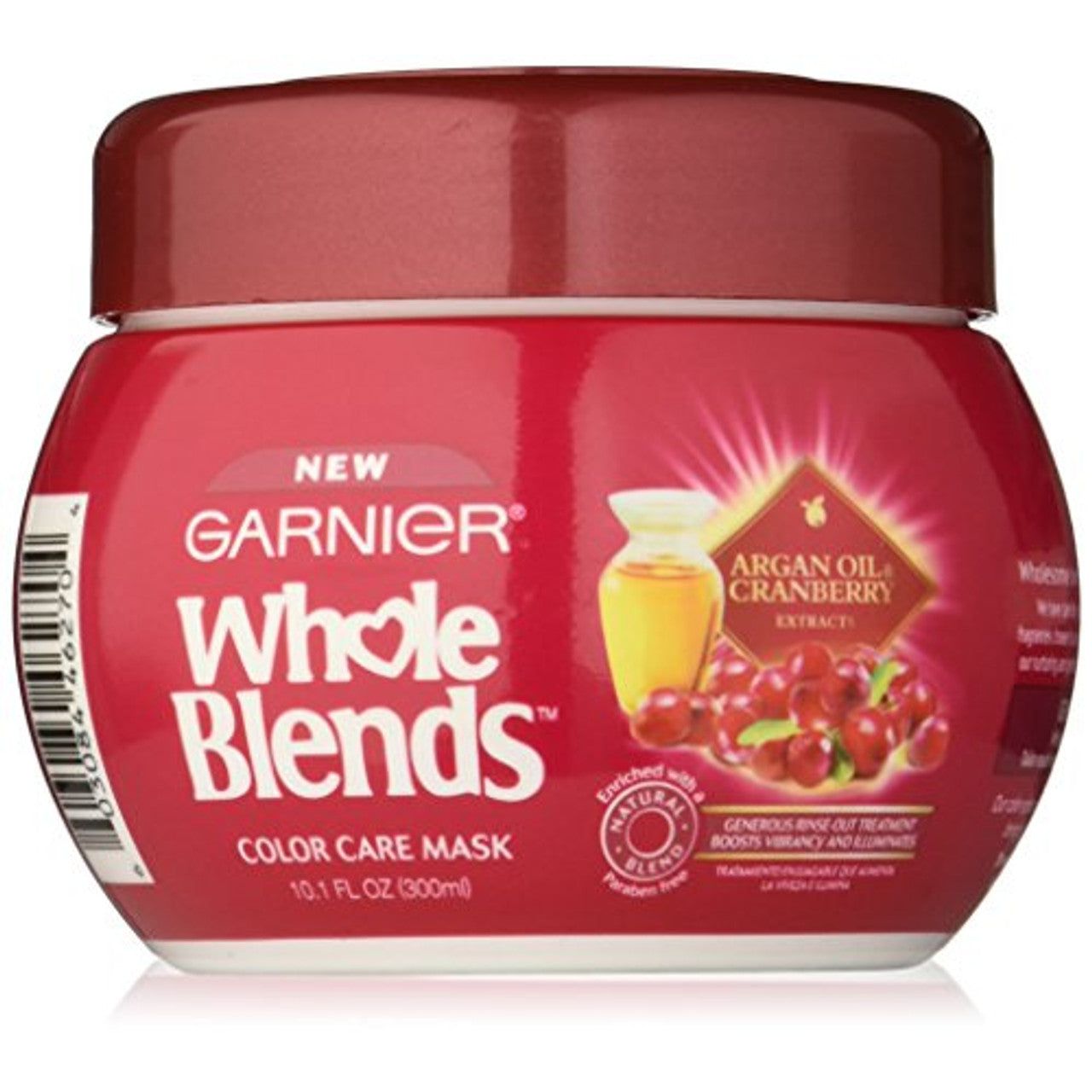 Garnier Whole Blends Color Care Mask with Argan Oil and Cranberry Extracts, 10.10 oz, moisturizing hair treatment in a tub