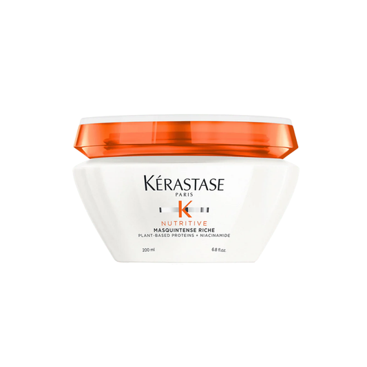 Kerastase Nutritive Riche Dry Hair Mask 200ml in a jar, designed for nourishing and revitalizing dry hair.