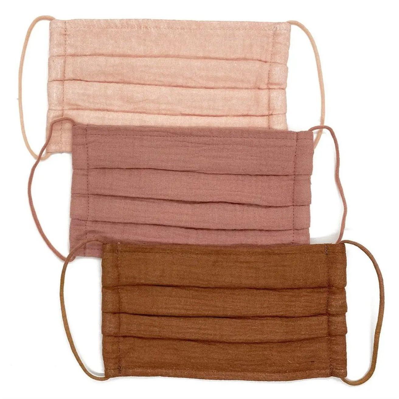 Set of three Dusty Rose face masks by Kitsch, featuring comfortable, stylish fabric masks from Pasteur Pharmacy.