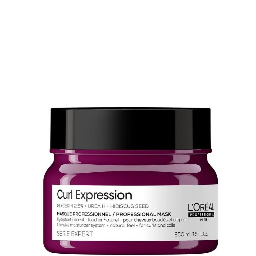 L'Oreal Professionnel Paris Curl Expression Mask 250ml, nourishing hair mask for curly hair, shown in a jar with product label