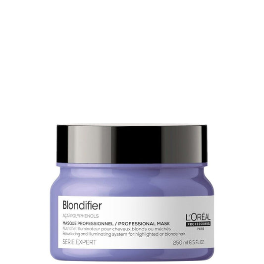 L'Oreal Professionnel Blondifier Blond Hair Mask 250ml in a jar, nourishing treatment for blond hair with a creamy texture.