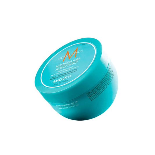 Moroccanoil Smoothing Hair Mask 250ml in a white jar, designed to nourish and tame frizz for smooth, shiny hair.