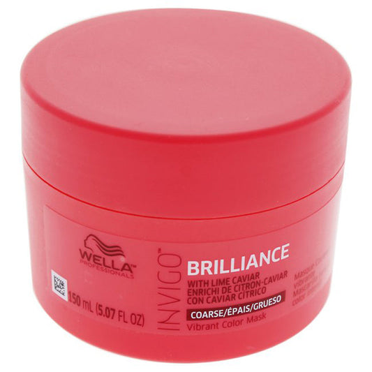Wella Invigo Brilliance Vibrant Color Mask for coarse hair in a 5.07 oz jar, designed to enhance color and nourish coarse hair.