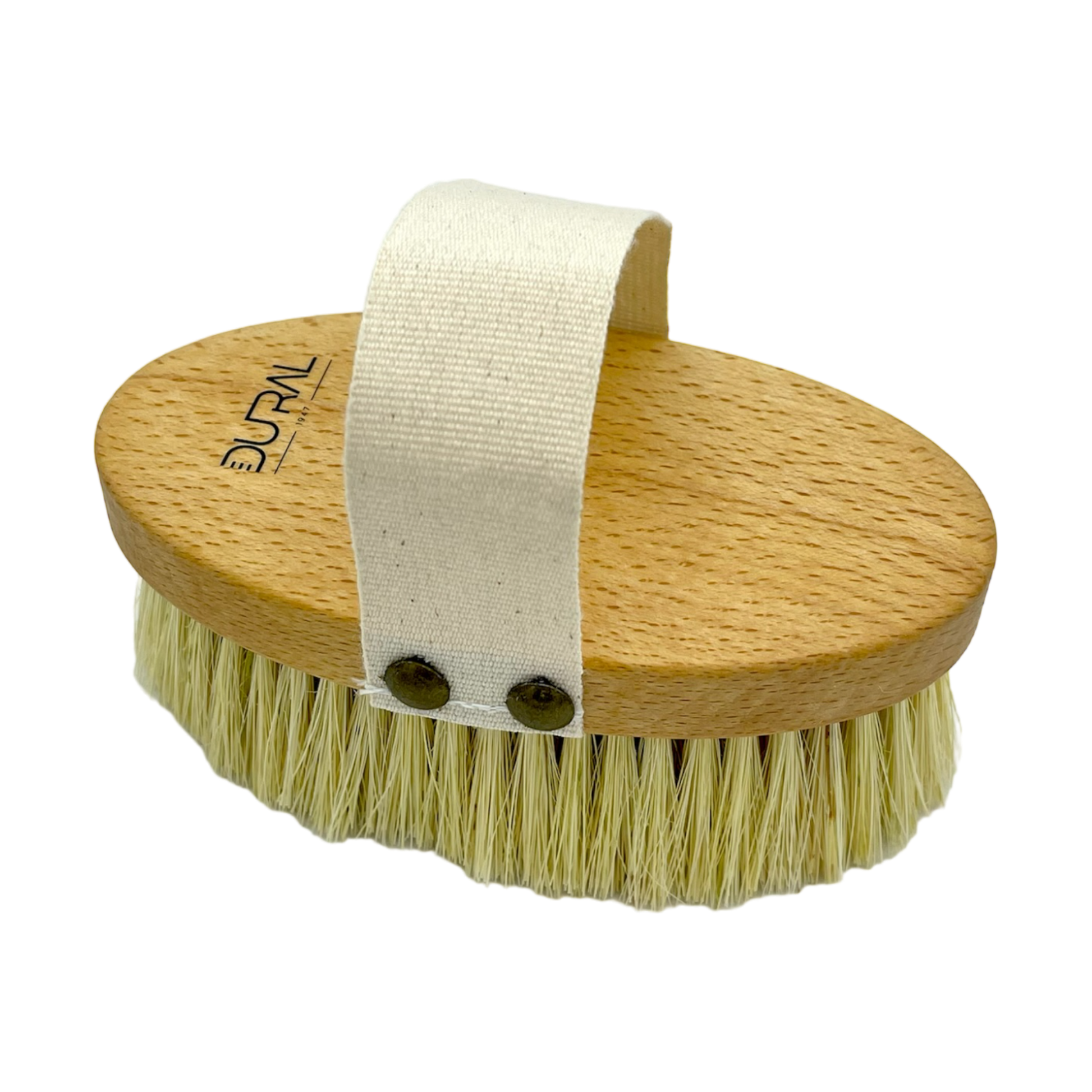 Dural Beech Wood Massage Brush with Tampico fiber, natural wooden handle for skin exfoliation and massage.