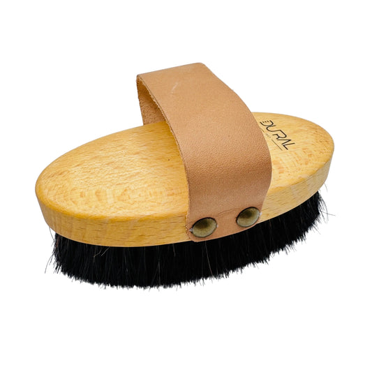 Dural fine bronze wire horse hair ionic massage brush with oiled beech wood handle for body massage and skin care.